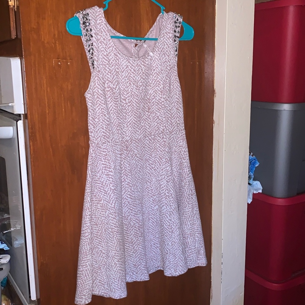 Free People Beige Off White Keyhole Rhinestone Beaded Fit Flare Dress S